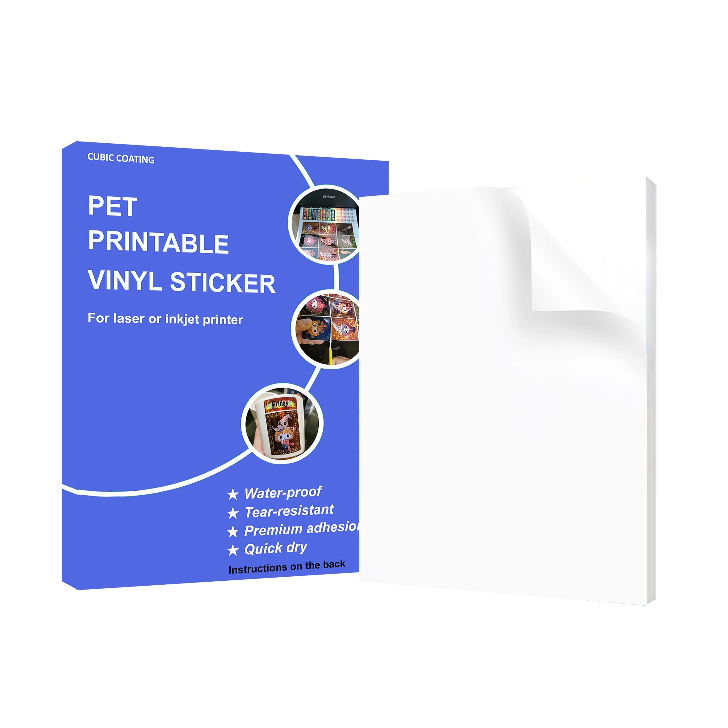 Waterproof Removable PET Vinyl Sticker Printable Inkjet Glossy/Matte White Label Sheet Paper A4 Papel Adhesivo for Laser Printer