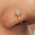 Nose Piercing Jewelry 2021 Wholesale Custom Zinc Alloy Gold Plated Zircon U-shaped Leaf Nose Ring Stud Body Jewelry