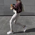 2025 Custom High Waist Bodycon Pants for Women White Ribbed Ladies Skinny Trousers Elastic Waist Closure Anti-Static Feature
