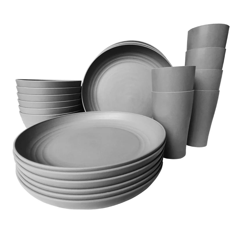 Wholesale Environmentally Friendly Food-Grade Tableware Set Includes Wheat Straw Dinnerware Bowl Plate Cup Sets Custom
