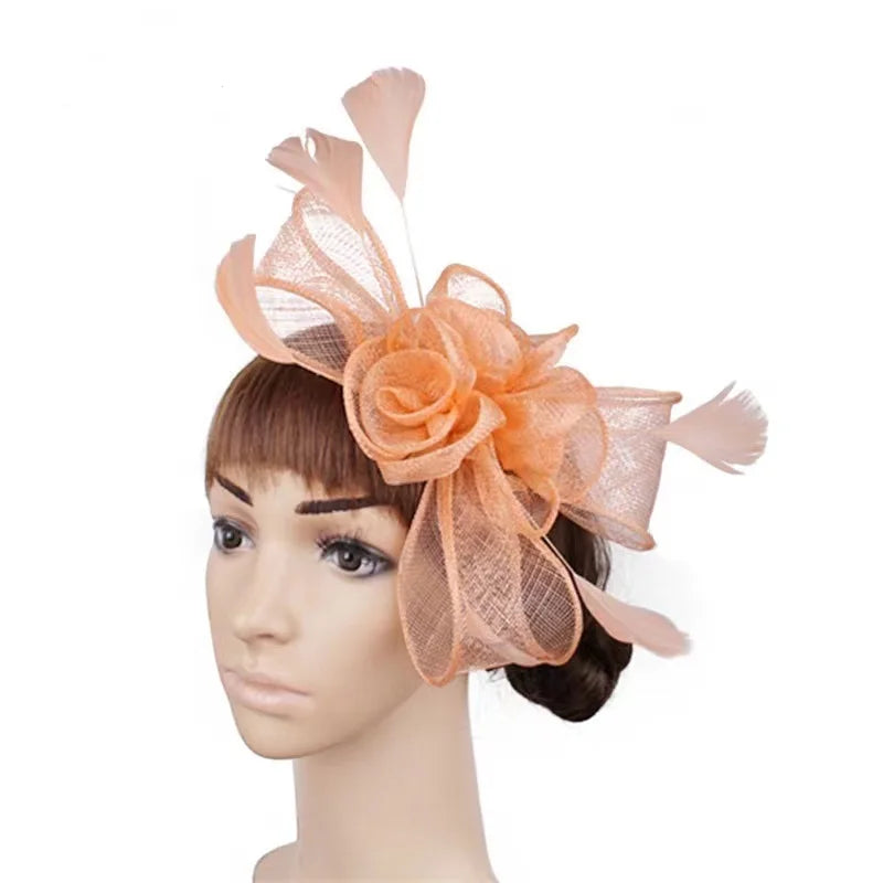 Handmade Women Hemp Yarn Royal Church Fascinator Hair Band Accessories Headdress Wedding Party Bridal Fascinator Headwear Ladies