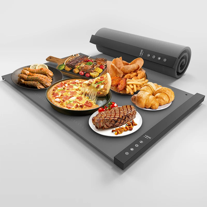 Flexible Roll up Easy Storage Portable Plated Small Electric Food Warmer Silicone Food Heating Board Silicone Food Warm Tray