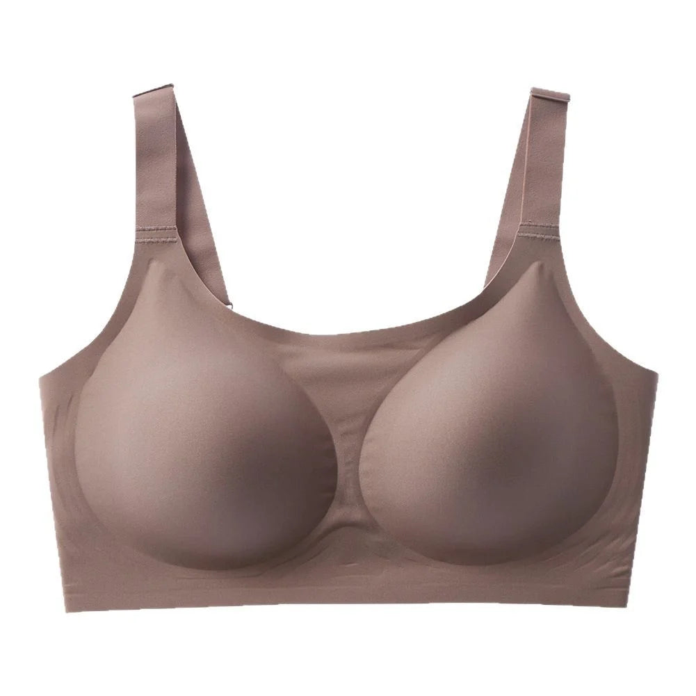 Shanhao Everyday Seamless Underwear Wireless Jelly Strip Bra with Thin Ice Silk Wide Convertible Straps Knitted Logo on Cup