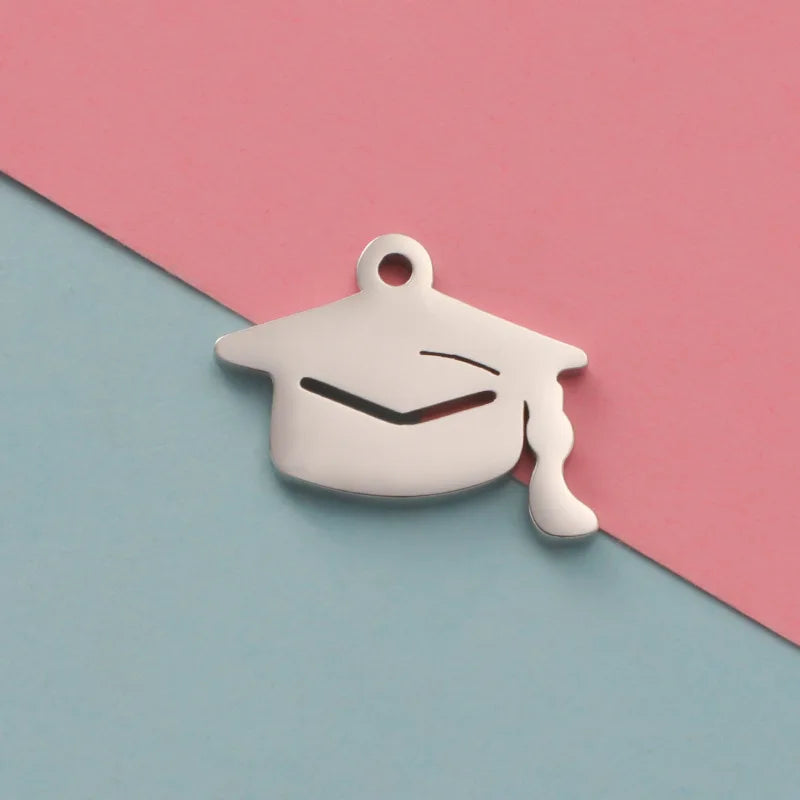 Hot Selling Stainless Steel Customized Graduation Hat Shape DIY Pendant Jewelry Charms for Necklace