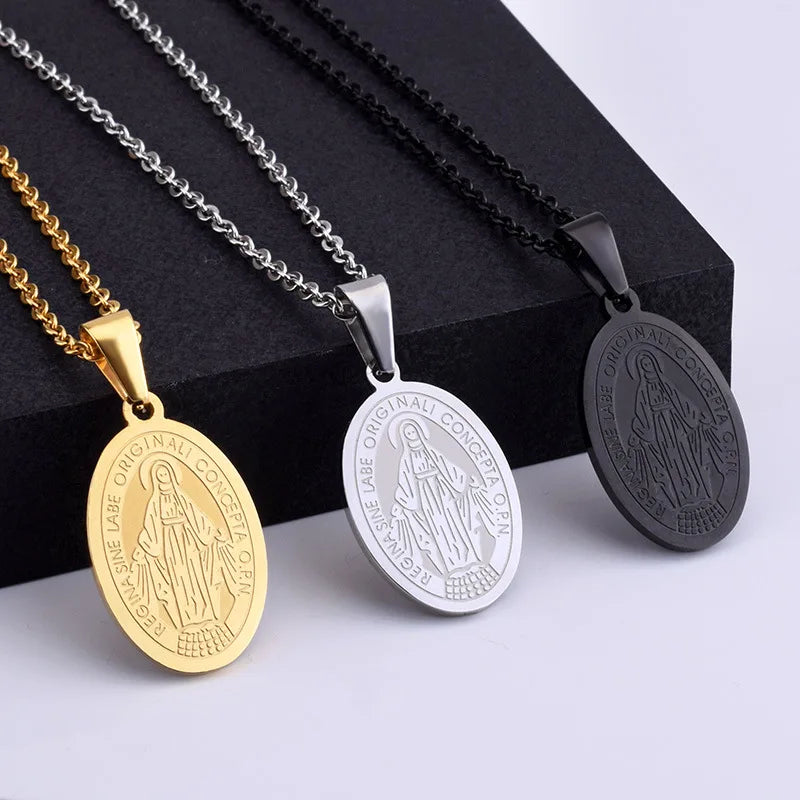 Vintage Stainless Steel Gold Plate Mama Virgin Mary Quincera Pendant Necklace Jewelry Hip Hop Unisex No Chain