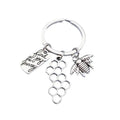 Antique Silver Color Honeycomb With Bee Keychain Honeycomb Bee Charm Pendant DIY Jewelry Findings Key Ring