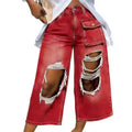 Custom Logo Summer New Arrivals High Quality No Stretch Women Sexy Loose Jeans Midi Pants Hollow Out Cargo Jeans Women