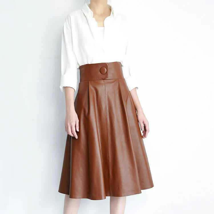 New Arrival Sustainable Long Sheep Skin Genuine Leather Skirt for Women