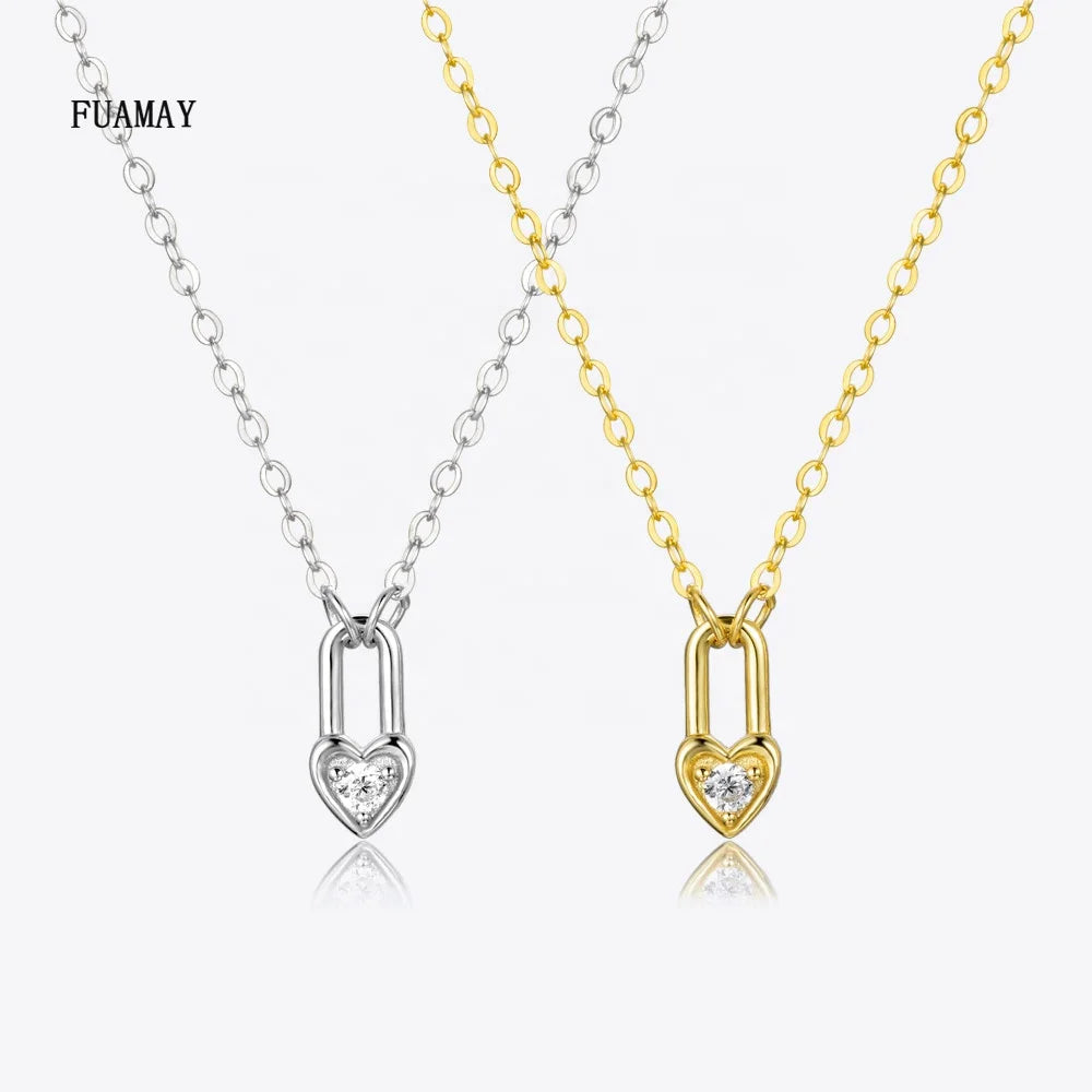 FUANAY Gold Plated Jewelry 18k Bijouterie Por Mayor Mini Heart Lock  Pendant Necklace