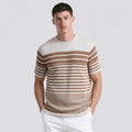 2025 Men's Fashion 100% Cotton Knitted T-Shirt Textured Stripe Crew Neck Short Sleeve Pullover Sweater Ready to Ship for Summer