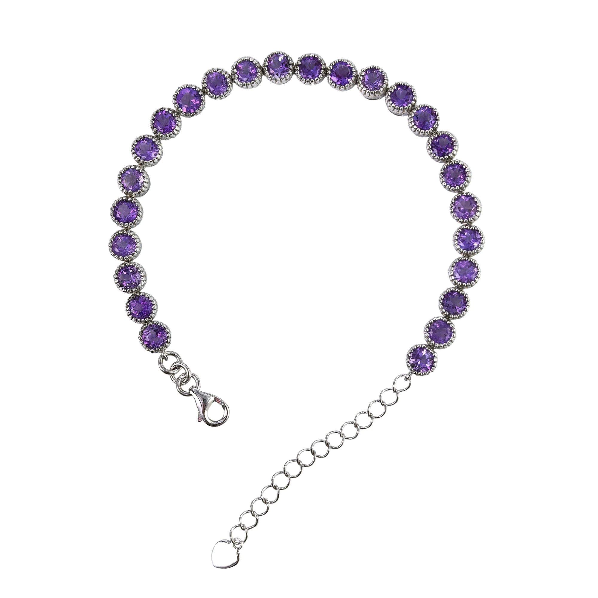 Elegant Rhodium Plated Silver 925 Jewelry Natural Amethyst Bracelet for Women Anniversary Gift Party Wear