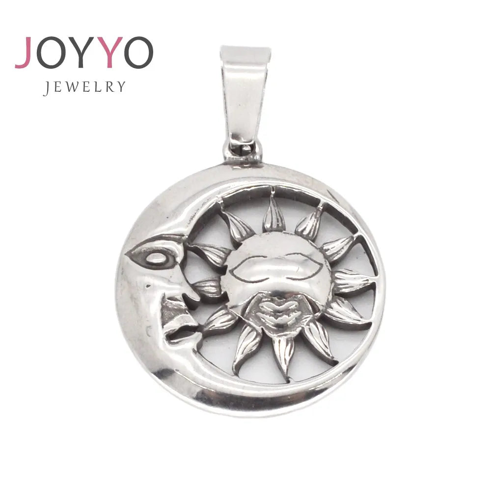 High Quality Punk Jewelry Stainless Steel Sun Moon Pendant Antique Silver Plated Biker Charms Moon Pendant