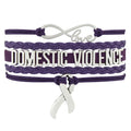 Factory Made Fashion Infinity Love Charm Domestic Violence Purple Ribbon Awareness Leather Bracelets