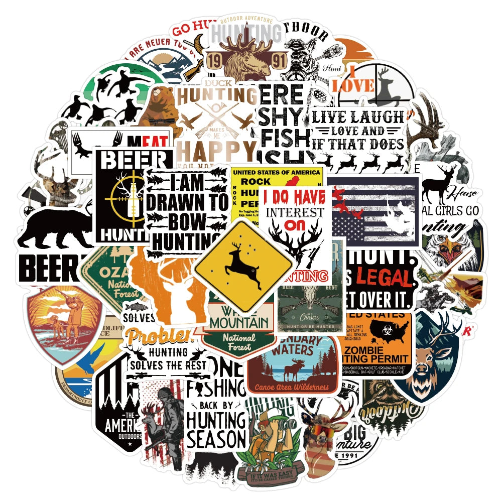 50PCS/bag Hunting Vinyl Stickers Pack Custom Waterproof Removable Labels Journal Outdoor Stickers for Outside Cars Adults Decor
