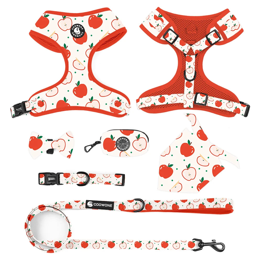 OEM Sublimation Pattern Neoprene Dog Harness Leash Adjustable Custom Pet Collar Leash Poop Bag Holder No Pull Dog Harness Set