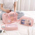 3 Piece Set Custom LOGO Transparent Letter PVC PU Makeup Bag Waterproof Travel Toiletry Storage Bag Cosmetic Bags