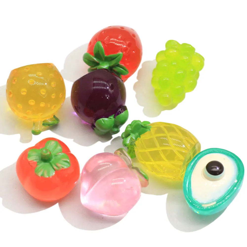 Assorted 3D Fruit Resin Flatback Ornament Sweet Strawberry Grape Peach Avocado Pineapple Fruit Crafts for Scrapbooking DIY