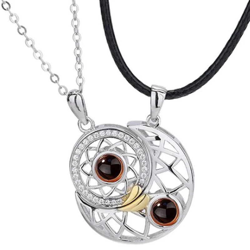 Wholesale 925 Sterling Silver Projection Magnets Attract Sun and Moon Couple Projection Necklace