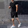 OEM Service Men's Shorts Cotton Sports Set Fitness 2 Piece Set T-shirt Slimming Striped Cuffs Summer Tracksuit for Men