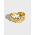 New Fashion Gold Plated Texture Zircon Ring S925 Sterling Silver Irregular Ring for Woman