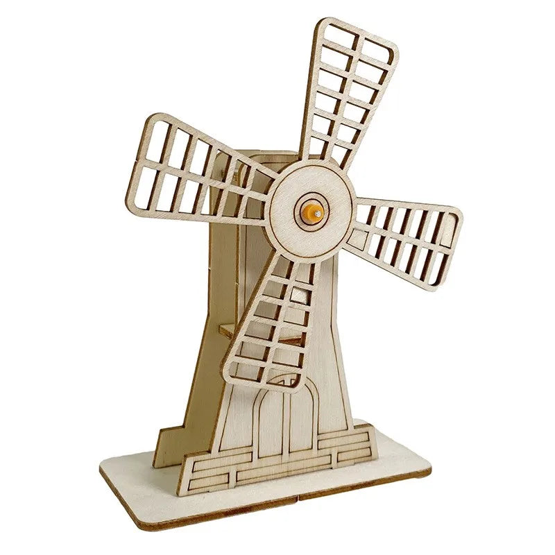 Hot Sale Funny Wooden Diy Windmills Model Science Experiment Kit Stem Kids Toys