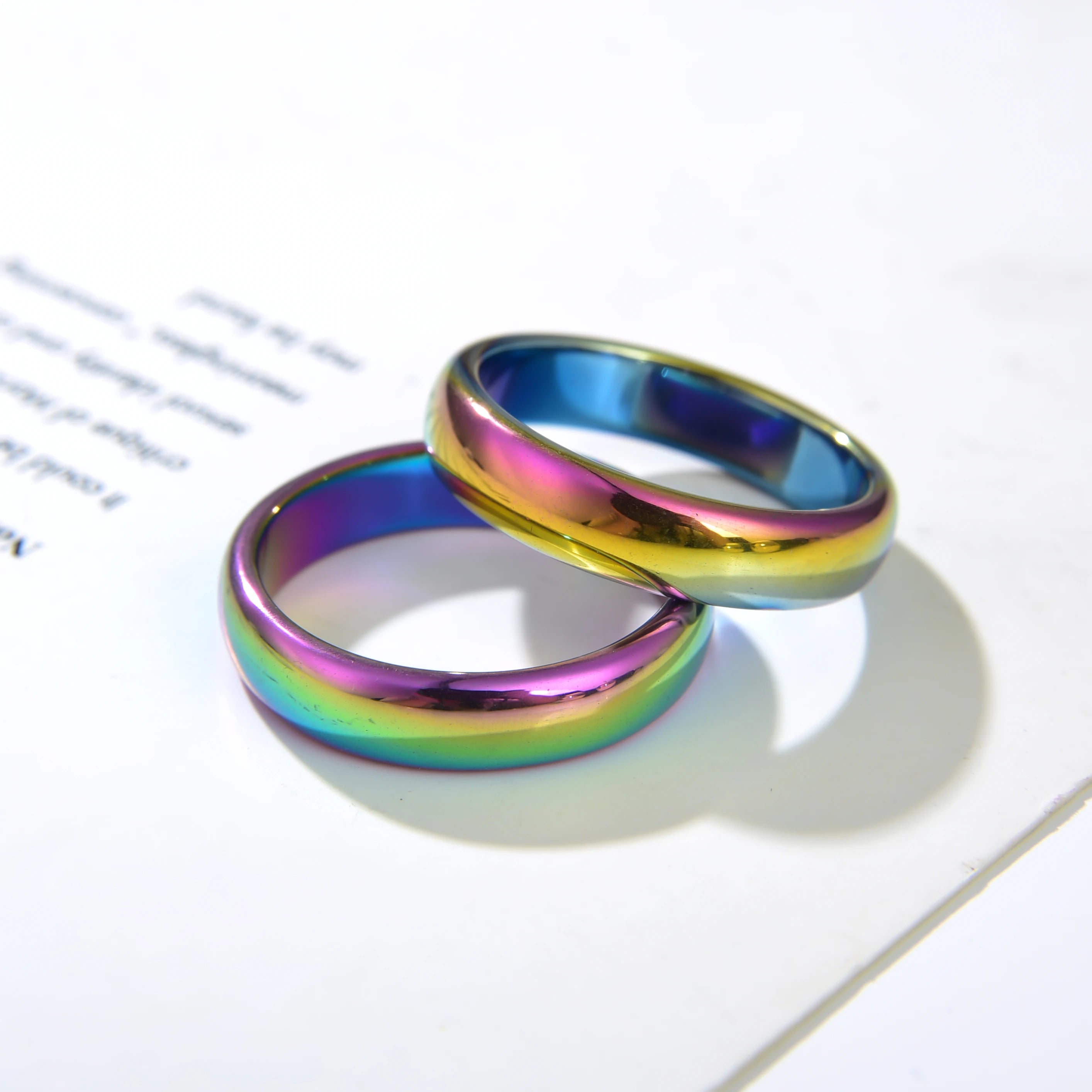Fashion Jewelry Hematite Stone Rings Opinion Assorted Natural Hematite Ring 6mm rainbow Ring for Couples