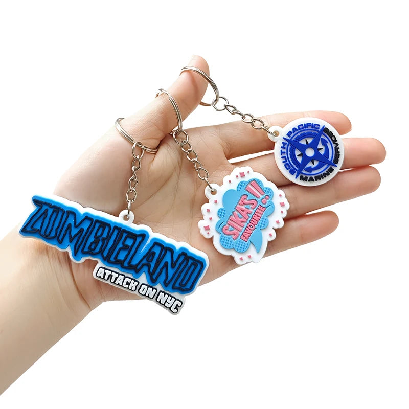 Custom Shaped PVC/Rubber Stainless Steel Waterproof Keychain Letterpress Printing Custom Logo Free Samples MOQ 1pc for Promotion