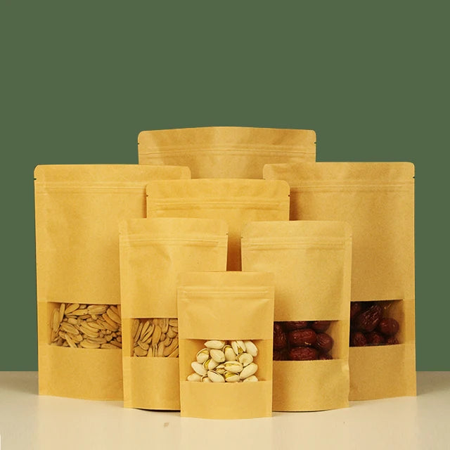 Custom Printed Recyclable Kraft Paper Stand Pouch Bag Zip Lock Window Gavure Printed Surface for Food Packaging for Sugar