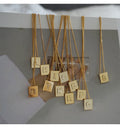 Non Tarnish 18K Gold Plated Square Alphabet Initial Letter  Pendant Stainless Steel Chain Necklaces for Women Jewelry