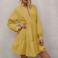 Custom A-Line V Neck Loose Causal Dress Long Sleeve Mini Dress