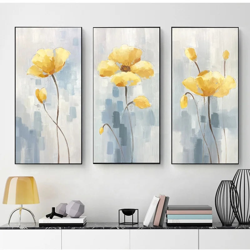 Wholesale Original Handpainted Modern Classical Wall Art Yellow Flower Oil Paintings on Canvas