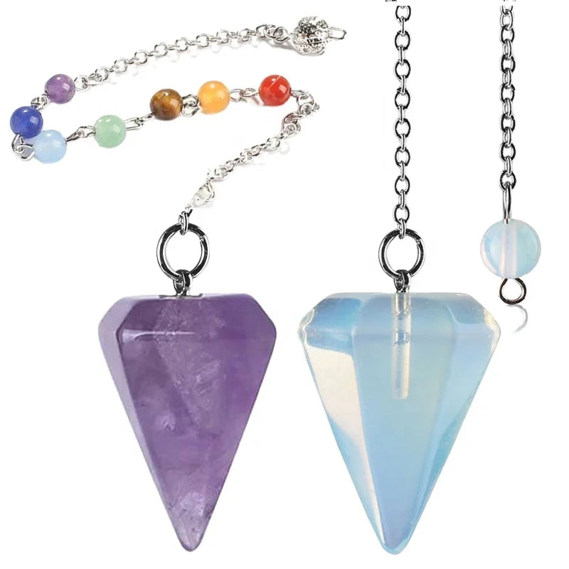 Natural 7 Chakra Reiki Meditation Pendant Rose Quartz Amethyst Crystal Pendulum Children's Necklace Energy Point Vial Included
