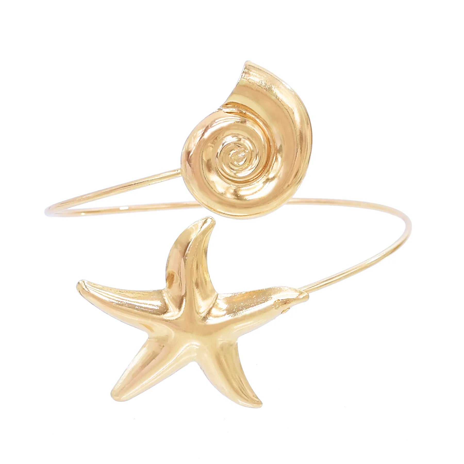 Summer Golden Conch Starfish Cuff Bracelet European American Popular Marine Element Hand Jewelry Ready for Sale