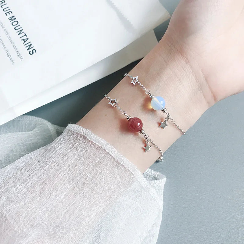 Natural Genuine Gemstone Chakra Stretch Bracelet Healing Crystal 8mm Beads 925 Sterling Silver Link Chain Jewelry