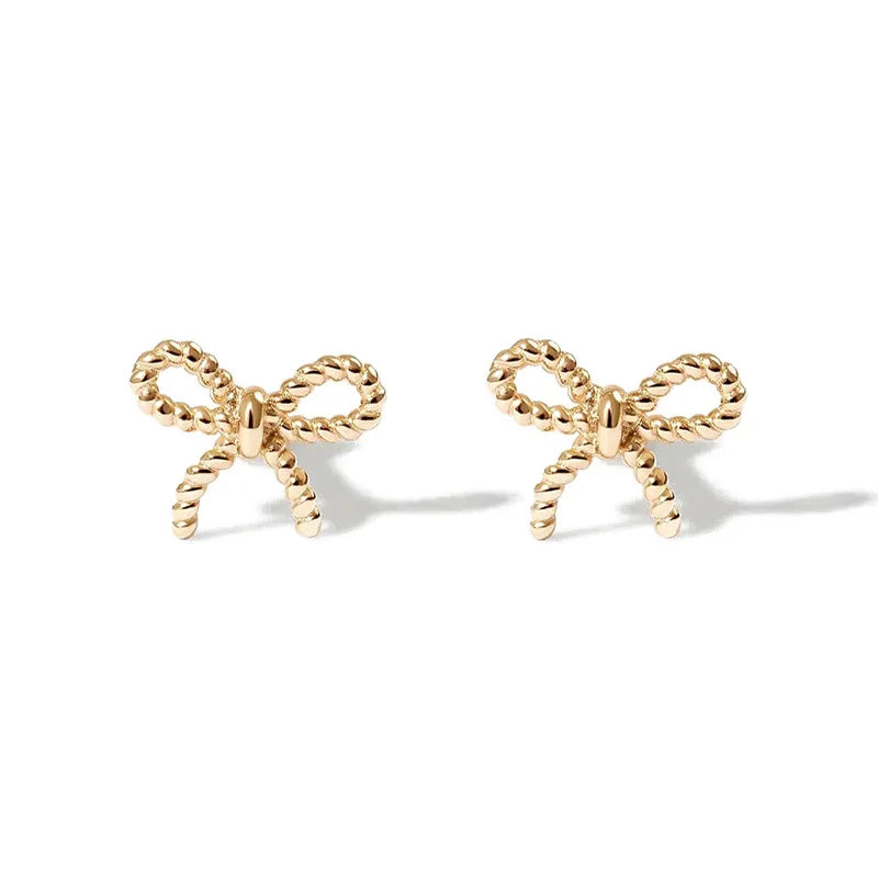 Fashion 18K Gold Plated Twist Line Bowknot Shape Stud Earrings for Women 925 Sterling Silver Gifts Wholesale