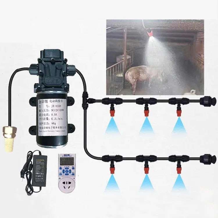 Farm Animal 18m Water Spray Electric Pump Misting System Kit Automatic Outdoor Sprayer Misting Cooling System for Greenhouse
