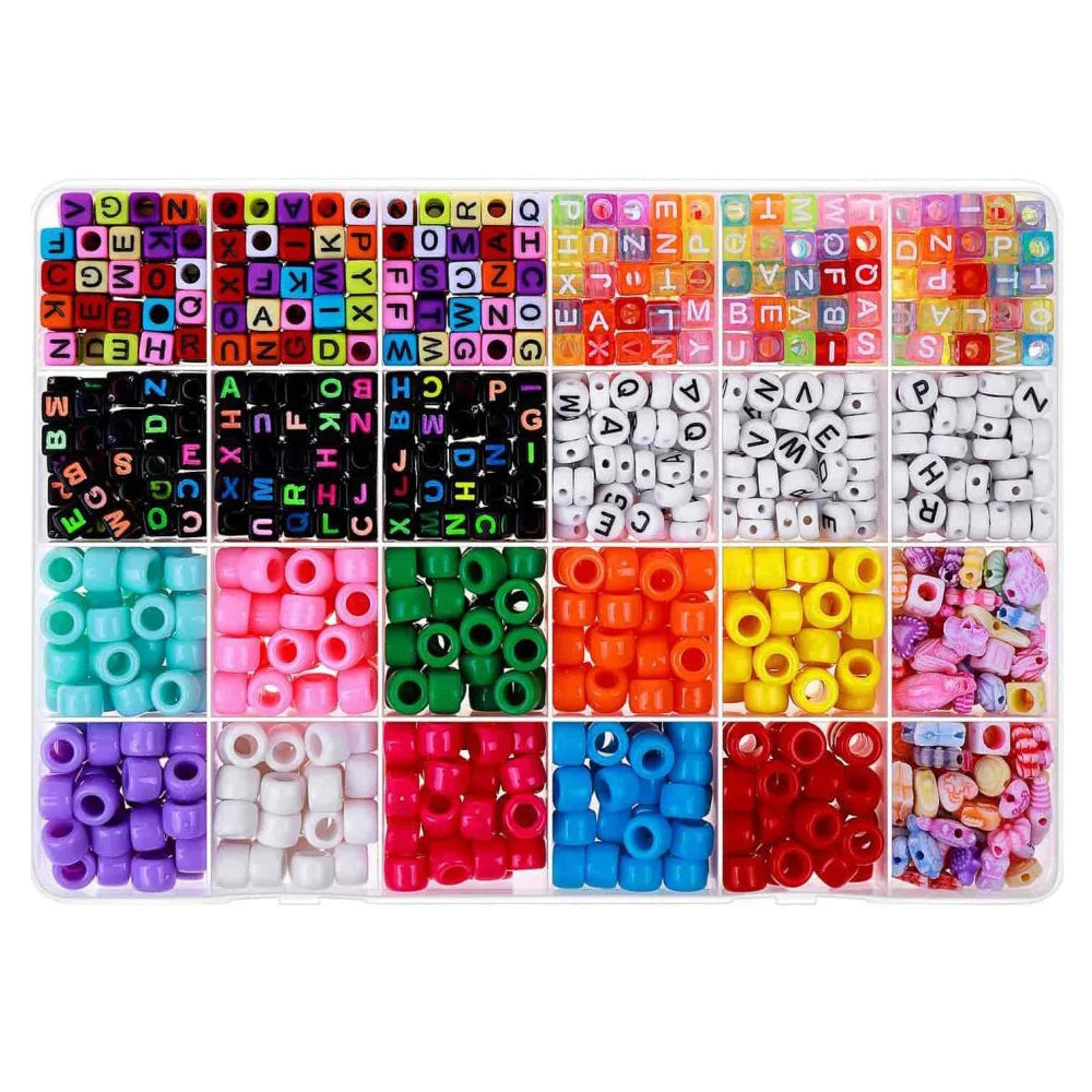 1000pcs Mixed Colors Acrylic Hair Beads and Letter Beads Set  10 Colors Elastic Thread and Beads for Bracelet Making