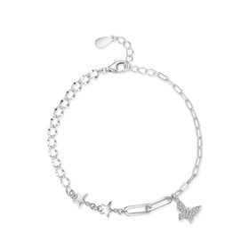 Wholesale Hot Style Women's Fine Jewelry Bracelet 925 Sterling Silver Paperclip butterfly Star Pendant Tennis Bracelet