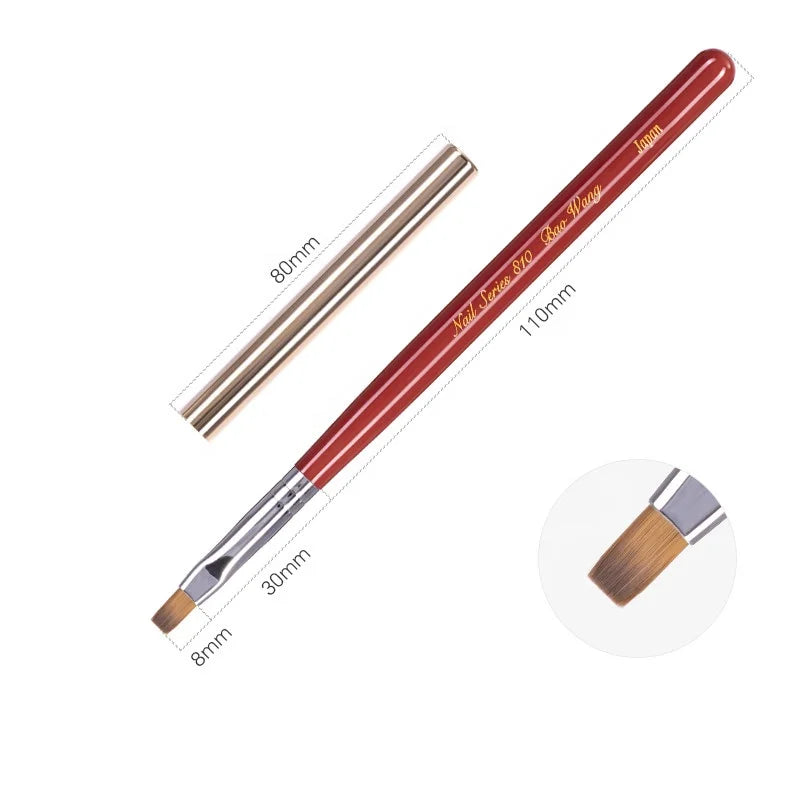 Wholesale Price Nail Flat Gel Brush with Red Resin Handle and High Quality PA Nylon Hair UV Gel Brush for Nail Beauty BW21-810