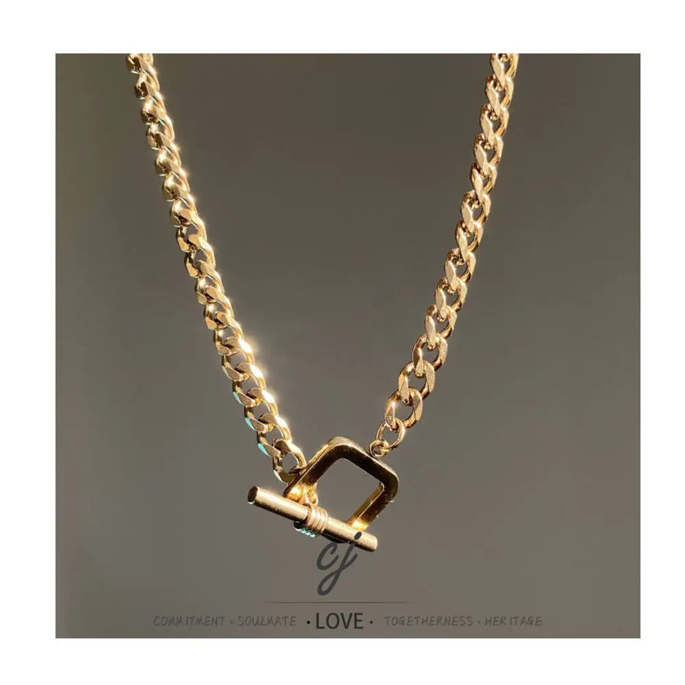 Carline Fine Jewelry Gold Plated Cube Chain Trendy Fashion Wholesale Stainless Steel Minimalist Design  Necklaces  for Girl