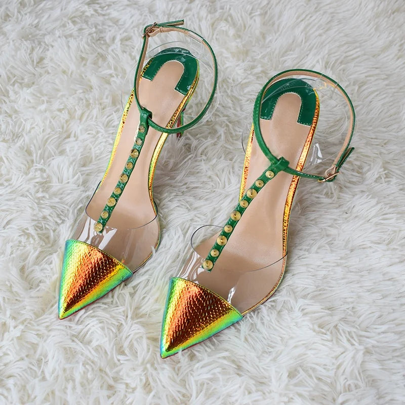 Wholesale Summer Women's Snake Design PVC Heels Pumps Transparent Sandals with Pointed Toe Rubber Insole Upper Position Winter