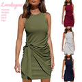 2025 Fashion Ladies Sleeveless Round Neck Bow Belt Woman Summer Casual Dress