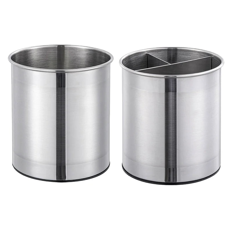 Utensil Organizer Rotating Stainless Steel Tableware Storage Bucket Trash Can Kitchen Utensil Holder With Detachable Divider
