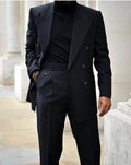 Black Handsome Double Breasted Men's Tuxedos 2 Pieces Wide Lapel Slim Fit Wedding Terno Masculino Blazer Pants Costume Homme