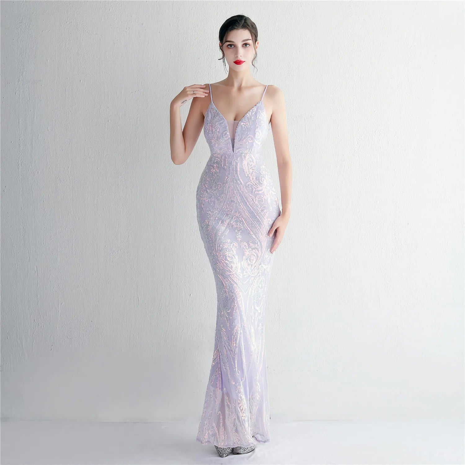 19622# Long Banquet Slim-fit Evening Temperament Elegant High Density Three-dimensional Strong Bead Positioning Flower Dress