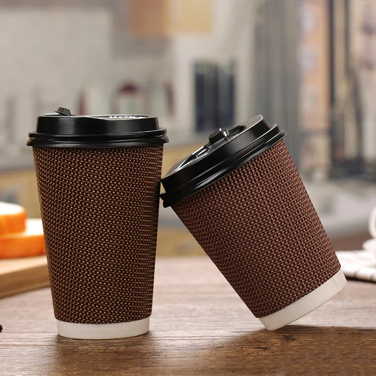 Disposable Biodegradable 12oz 16oz Ripple Wall Craft Paper Coffee Cups with Custom Logo