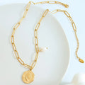 Fashion Design Vintage Stainless Steel Figure Pearl Pendant Necklace for Women Jewelry