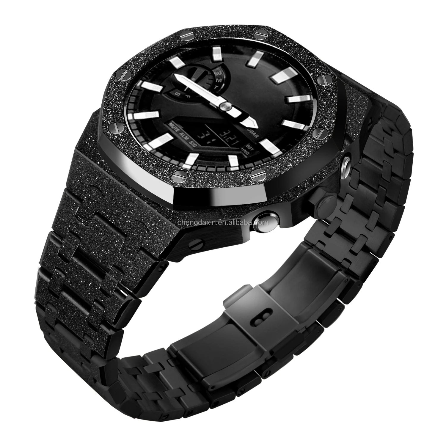Modification Kit 2100 Frosted Metal Case With Silicone/Frosted Metal Band Strap Matte Steel Mod Kit for Ga2100 Case