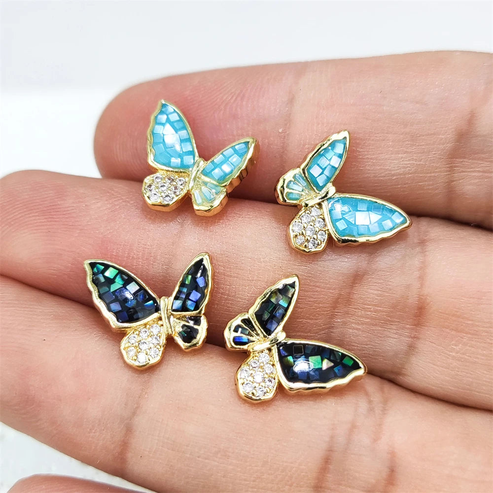 Colorful Oil Dripping Enamel Butterfly Earrings Natural Seashell 18k Real Gold Stud Gemstone Earrings 925 Sterling Silver Gift