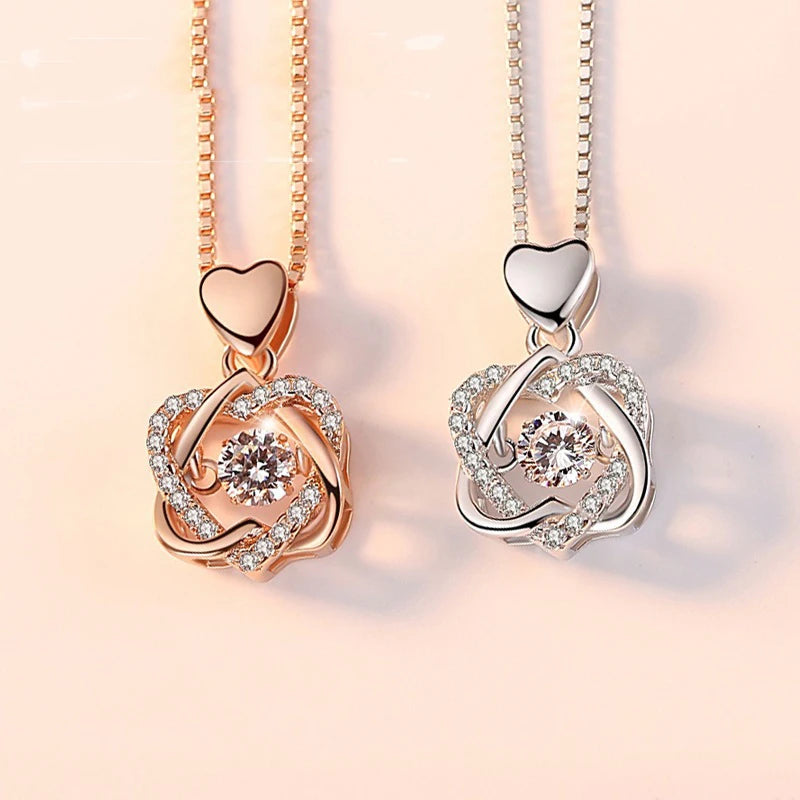 Hot Sale New Rose Gold Pendant Necklace Exquisite Diamond Inlay Heart Necklace 925 Silver Plating Diamond Necklace for Women